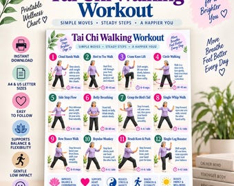Tai Chi Walking, Tai Chi Walking Workout for Women, tai Chi Walking Over 60, Printable Exercise Guide (PDF) Digital Downloads