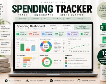 Spending Tracker, Spending Tracker Spreadsheet, planner, Budget Planner, Expense Monitor, Digital Download, excel, google sheet