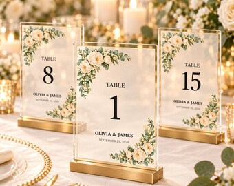 table numbers, Minimalist Floral Table Numbers: Editable table numbers, Ivory, Sage, Gold Wedding Seating (Digital Download)