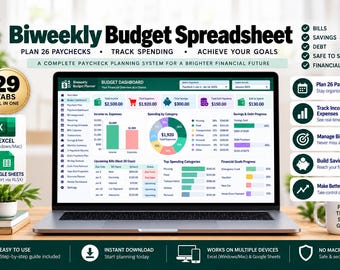 Biweekly Paycheck Budget Spreadsheet, 26-Paycheck Planner, Bill Tracker, weekly planner  Savings & Debt (Excel/Google Sheets)