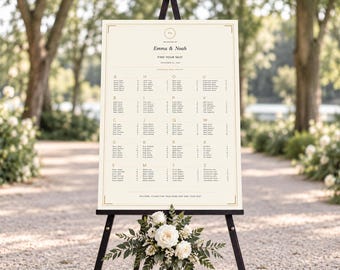 Alphabetical Wedding Seating Chart, Modern Script Table Numbers (Digital Download)
