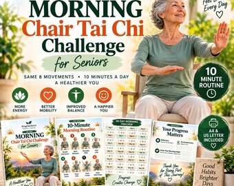 tai chi, chair tai chi, 28-Day Morning Chair Tai Chi Challenge for Seniors, 10-Minute Seated Routine (Digital Download)