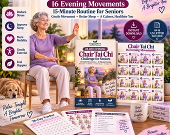 tai chi, Chair Tai Chi for Seniors, chair tai chi, 28-Day Evening Routine, 15-Minute Seated Workout (Digital Download)