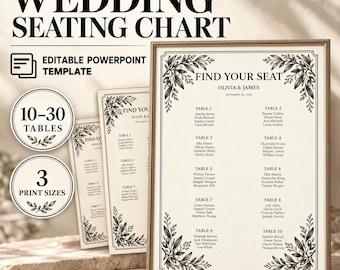 seating chart, Wedding Seating Chart Template, Editable Seating Chart, Printable Wedding Sign, 10–30 Tables, PowerPoint, 18x24, 24x36, A1