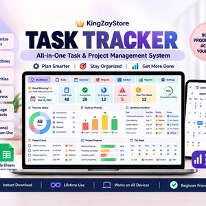 All-in-One Task Tracker Spreadsheet, Project Management System (Excel)