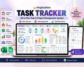 Task Tracker, All-in-One Task Tracker to do list Spreadsheet, Project Management System (Excel)