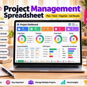 Arkusz kalkulacyjny do zarządzania projektami Szablon do zarządzania projektami Planer projektów Zarządzanie zadaniami Tablica kanban Arkusze Google Śledzenie zadań