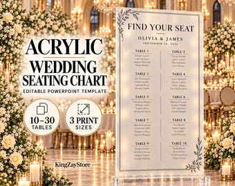 Acrylic Seating Chart, Editable Wedding Seating Chart, Seating Chart Sign, Seating Chart Board, PowerPoint, 10-30 Tables, digital download