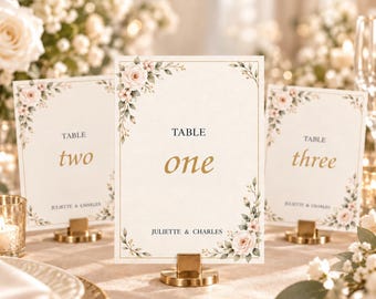 Table numbers, Minimalist Floral Wedding Table Numbers, wedding, Editable Seating Chart Cards, wedding table numbers (Digital Template)