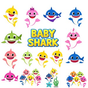 Baby Shark PNG SVG-paket | Hajfödelsedagsclipart | Havsfestdekorationer | Sublimering av barnskjortor | Cricut-klippfil