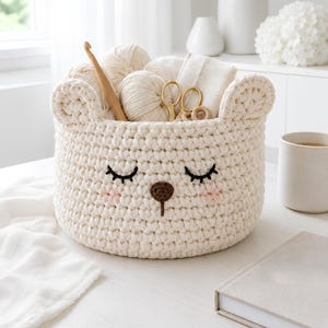 Modèle de panier au crochet (PDF), Panier de rangement ours douillet au crochet, Organisateur de salle de bain, Panier pour chambre d'enfant, Décoration intérieure (Téléchargement numérique)