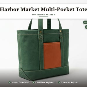 Multi Pocket Tote Bag Sewing Pattern | Canvas Tote PDF with Interior Organizer | Beginner Sewing Project | Instant Download US Letter A4 image 1