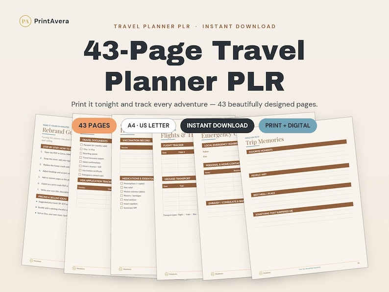 Travel Planner PLR | 43-Page Vacation Itinerary (PDF Download) image 1