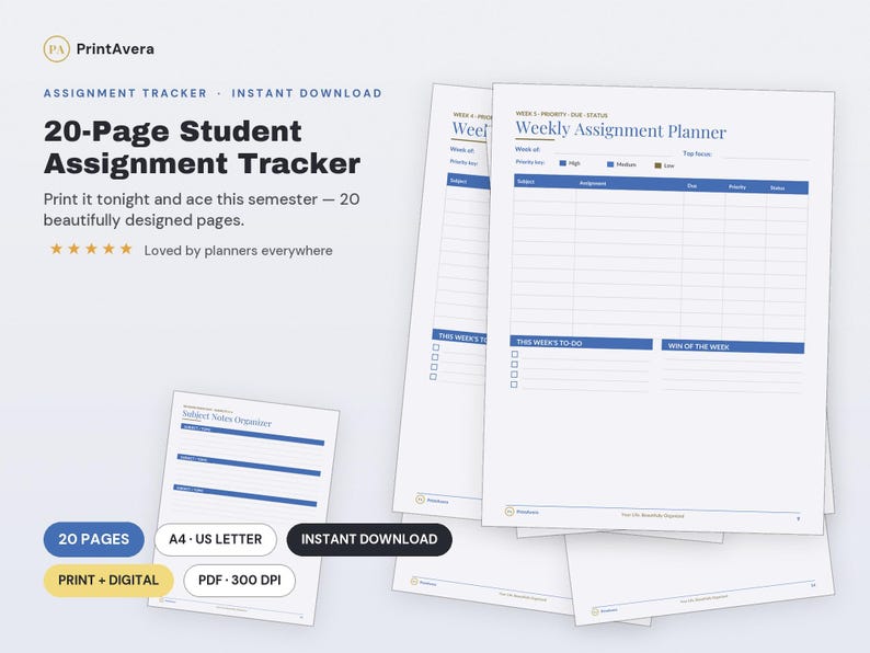 Student Assignment Tracker | College Planner, Study Schedule (Excel, PDF Download) image 1