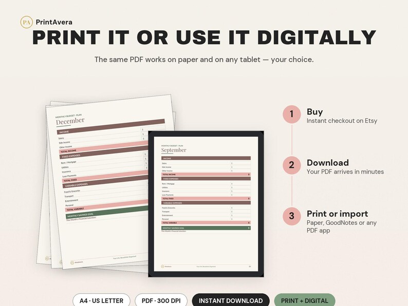 Budget Planner Printable | Expense Tracker, Savings Tracker (Digital Download) image 4
