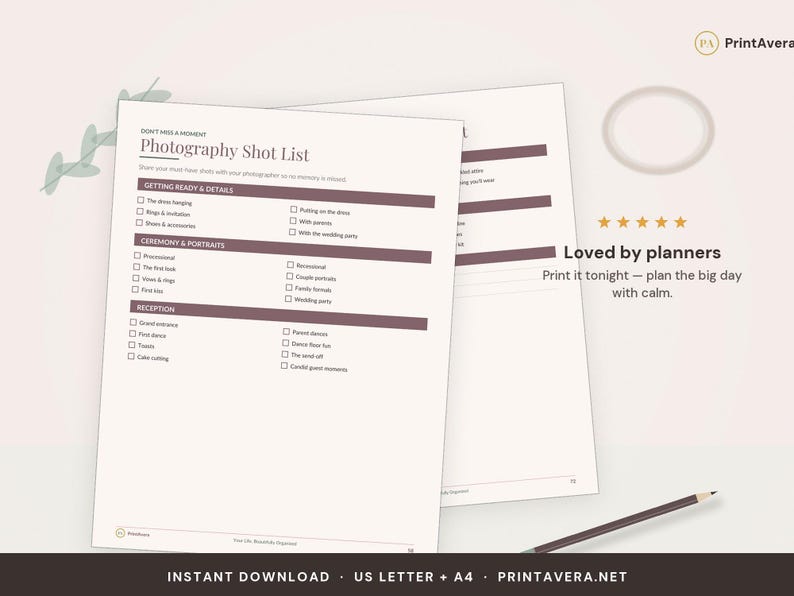 Wedding Planner Book | 81 Pages, Calm Design (Digital Download) image 5