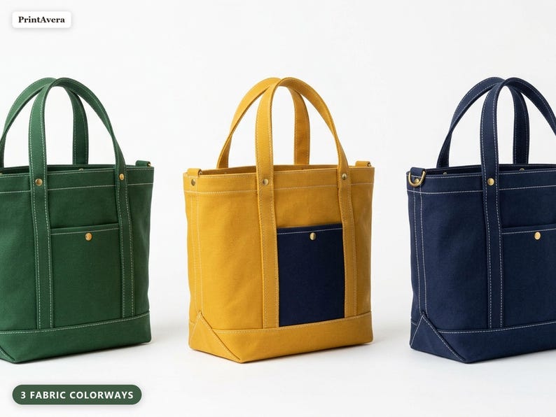 Multi Pocket Tote Bag Sewing Pattern | Canvas Tote PDF with Interior Organizer | Beginner Sewing Project | Instant Download US Letter A4 image 3