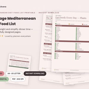 Lista de alimentos de la dieta mediterránea para imprimir / Plan de comidas saludables para el corazón (descarga en PDF) imagen 1