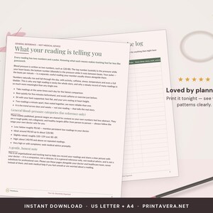 Blood Pressure Log Printable | Blood Pressure Tracker, Blood Pressure Chart, Medical Tracker, Pulse Log | A4 US Letter, Instant Download PDF image 5