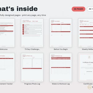 75 Hard Tracker Printable | Fitness Planner, Workout, Meal Logs (PDF Download) image 2