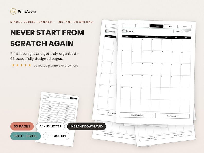 2026 Kindle Scribe Planner | Hyperlinked E-Ink Optimized Digital PDF image 1