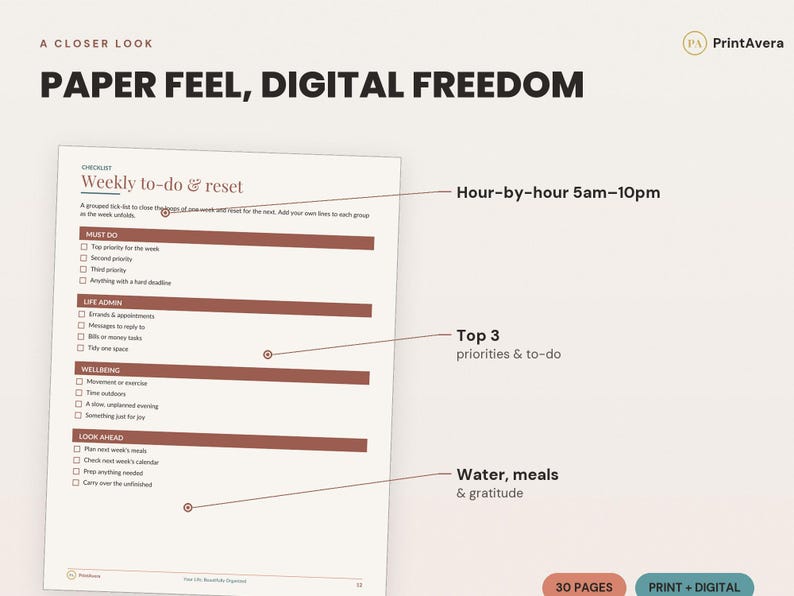Daily Hourly Planner Printable | Undated Digital PDF for GoodNotes, A4/US Letter image 3