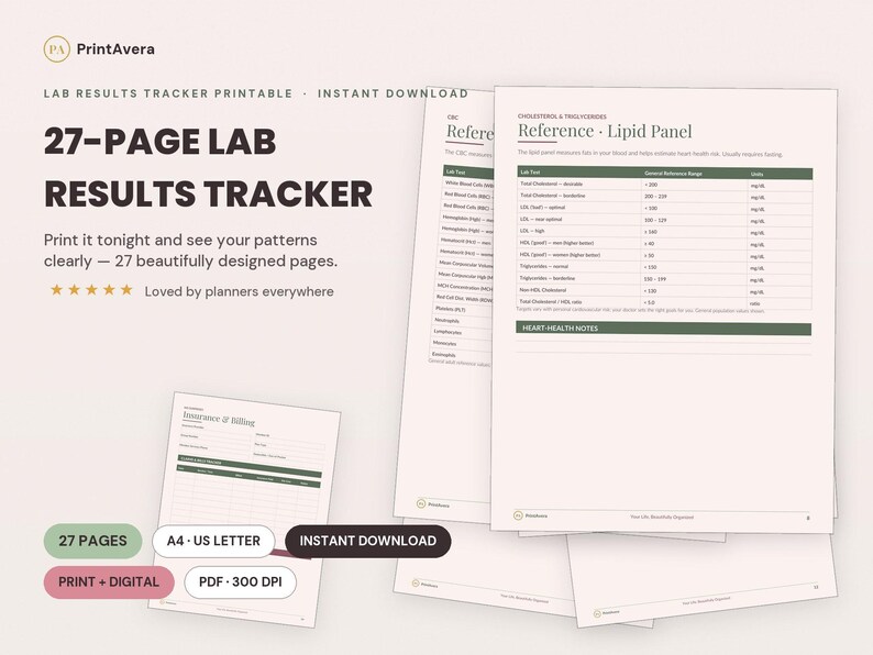 Lab Results Tracker Printable | Health Records Organizer (PDF, Excel) image 1