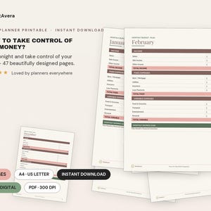 Budget Planner Printable | Expense Tracker, Savings Tracker (Digital Download) image 1