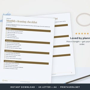 Planilha de Gestão Doméstica para Imprimir | Cronograma de Limpeza, Planejador Doméstico (Download em PDF) imagem 5