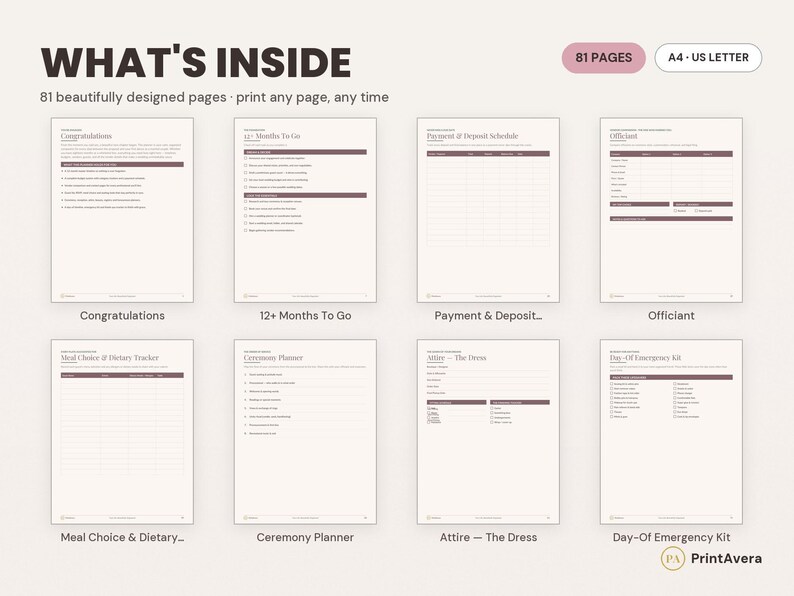 Wedding Planner Book | 81 Pages, Calm Design (Digital Download) image 2