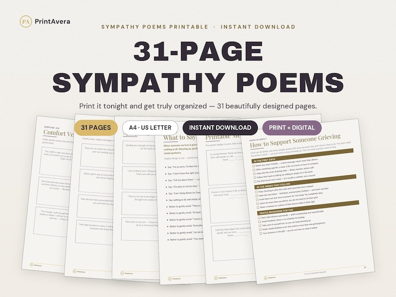 Sympathy Poems Printable | Comforting Grief Messages, Funeral Readings (PDF Download) image 1
