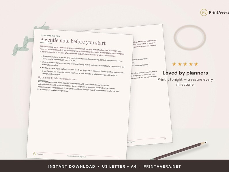 Postpartum Journal Printable | New Mom Recovery & Wellbeing Tracker (PDF Download) image 5