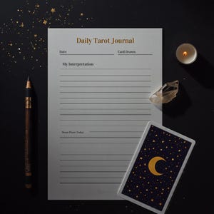 Celestial Moon Daily Tarot Journal Printable PDF, Moon Phase Tracker, Tarot Workbook, Witchy Planner, Spiritual Journal Pages image 1