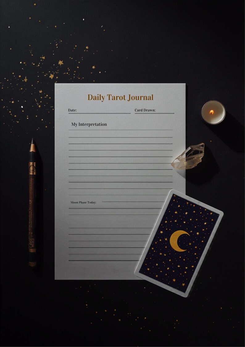 Celestial Moon Daily Tarot Journal Printable PDF, Moon Phase Tracker, Tarot Workbook, Witchy Planner, Spiritual Journal Pages image 1