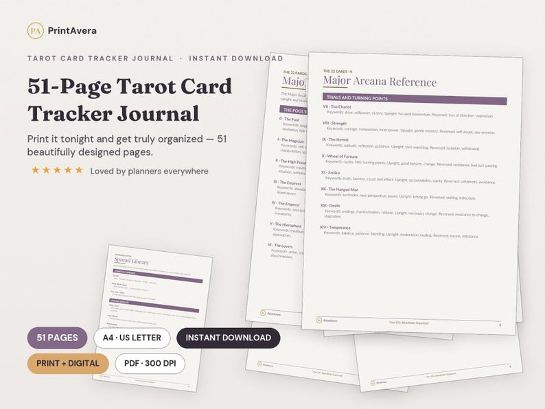 Tarotkaartendagboek | Dagelijkse lezingen, leggingen, gids voor de Grote Arcana (pdf-download) afbeelding 1