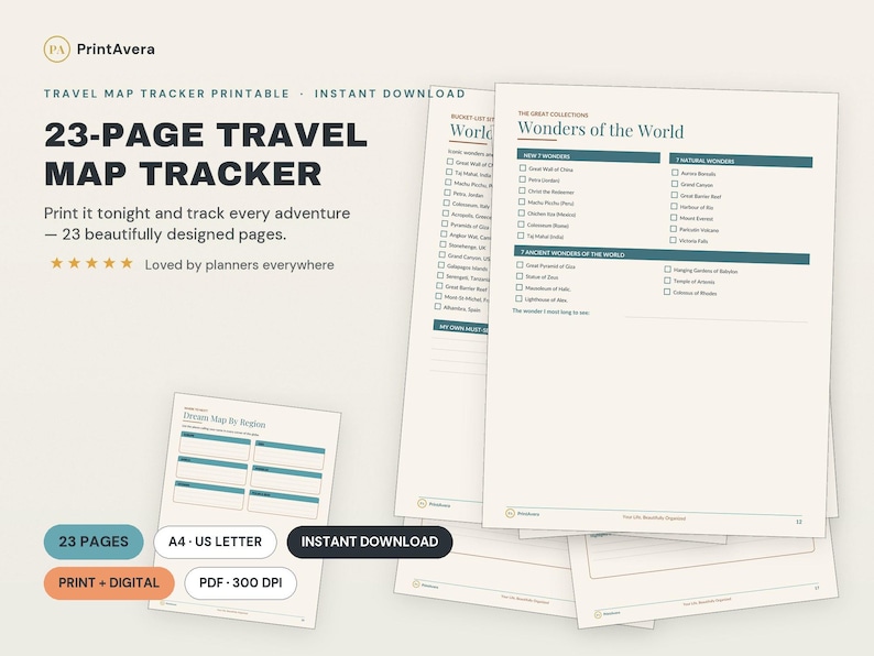 US States Travel Map Tracker Printable | Bucket List Adventure (Digital Download) image 1
