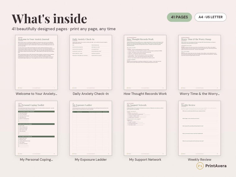 Anxiety Journal Printable | CBT Worksheets, Mental Health Workbook (PDF Download) image 2