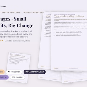 Reading Tracker Printable | Journal, Log, Challenge (A4/US Letter PDF) image 1