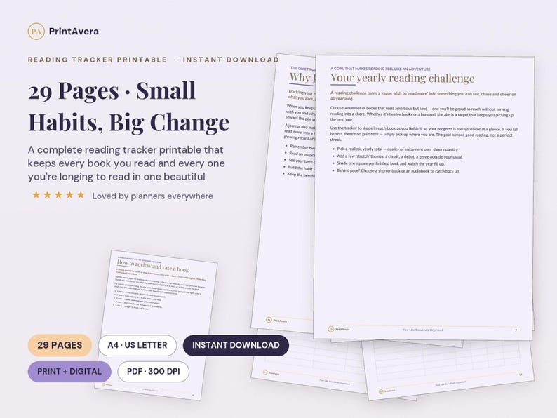 Reading Tracker Printable | Journal, Log, Challenge (A4/US Letter PDF) image 1