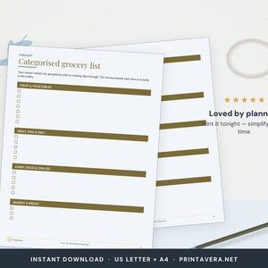 Printable Grocery List Bundle | Aisle-Categorised, Meal Plan (Digital Download) image 5