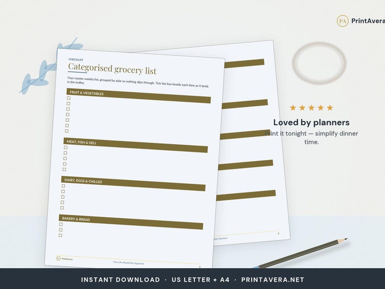 Printable Grocery List Bundle | Aisle-Categorised, Meal Plan (Digital Download) image 5
