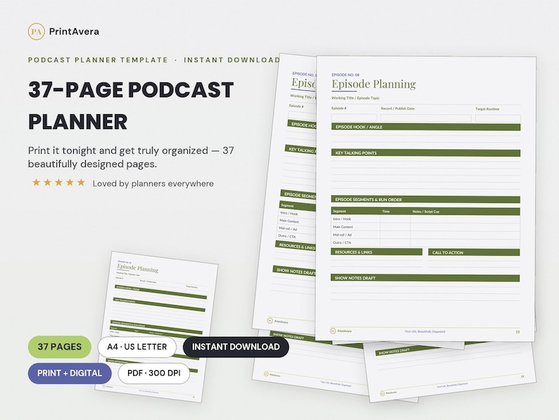 Podcast Planner Template | Content Calendar, Episode Checklist (Excel, PDF) image 1