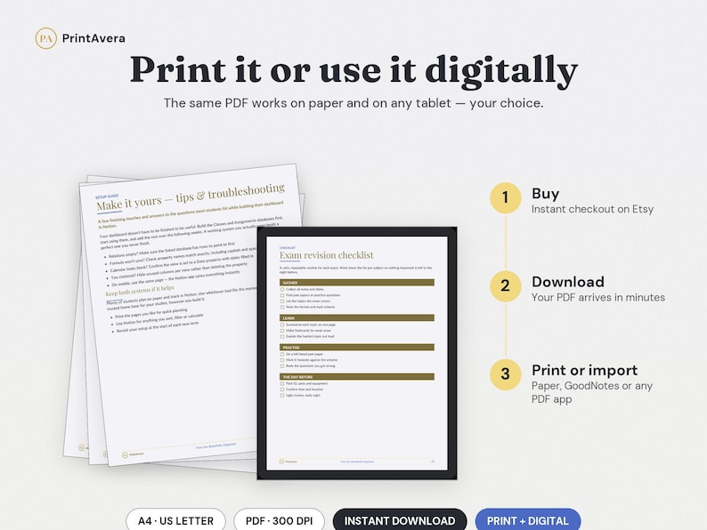 Notion Student Dashboard Planner | Installatiehandleiding, PDF (A4/US Letter) afbeelding 4