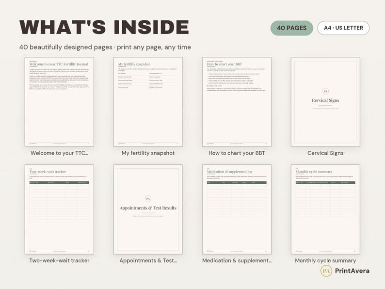 TTC Fertility Journal Printable | Cycle, BBT, Ovulation Tracker (PDF Download) image 2
