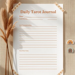 Pastel Boho Daily Tarot Journal Printable PDF, Rainbow Aesthetic Tarot Tracker, Cute Tarot Workbook Pages image 1