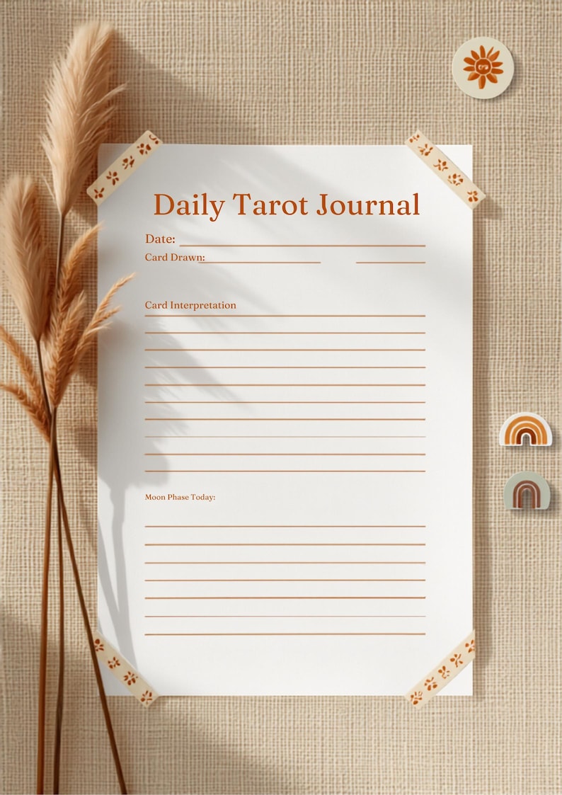 Pastel Boho Daily Tarot Journal Printable PDF, Rainbow Aesthetic Tarot Tracker, Cute Tarot Workbook Pages image 1