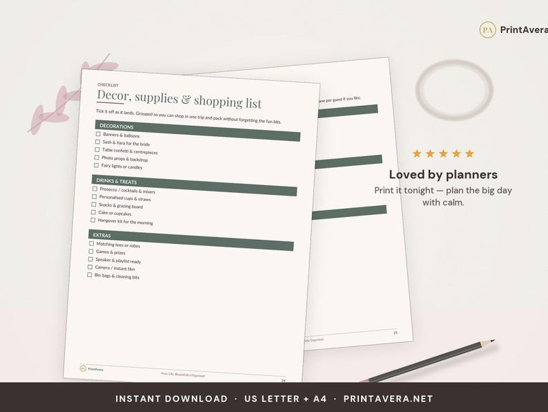 Bachelorette Party Planner Printable | Maid of Honour Organizer (PDF Download) image 5