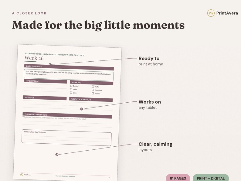 Pregnancy Journal | 61-Page Keepsake, Milestone Tracker (PDF Download) image 3