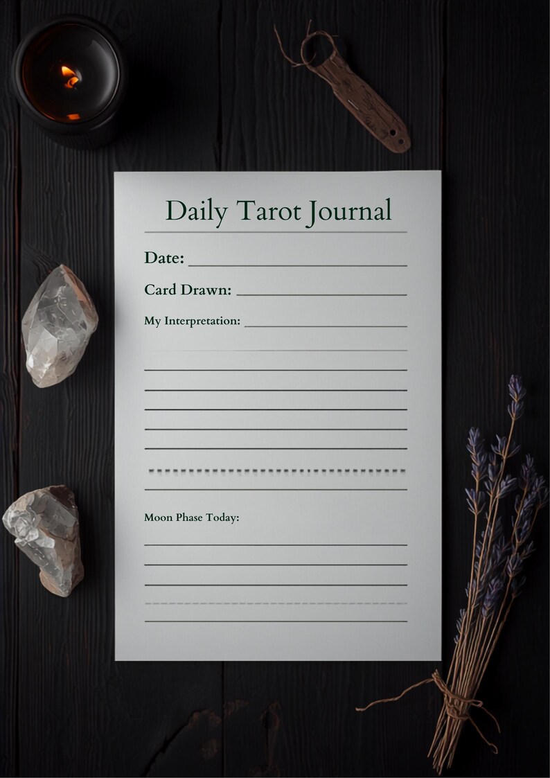 Witchy Grimoire Daily Tarot Journal Printable PDF, Book of Shadows Tarot Workbook, Cheat Sheet, Witchy Planner Pages image 1