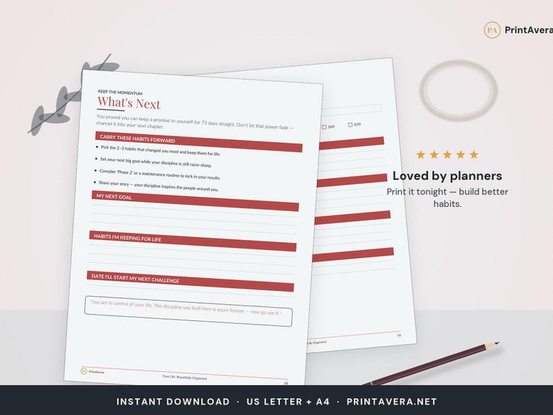 75 Hard Tracker Printable | Fitness Planner, Workout, Meal Logs (PDF Download) image 5